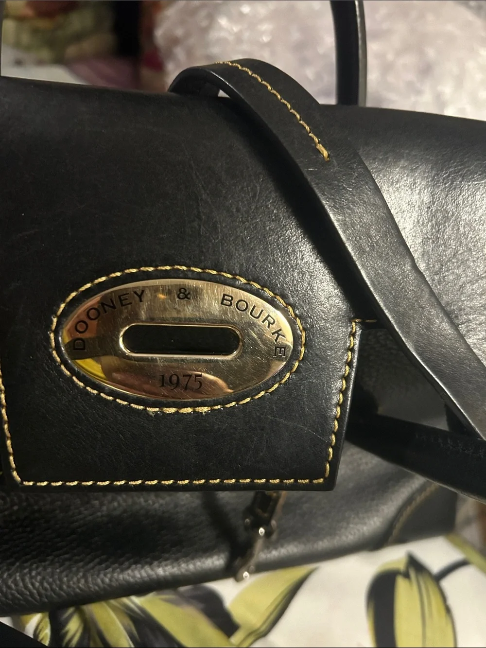Dooney & Bourke Black Pebbled Leather Satchel with Contrast Stitching